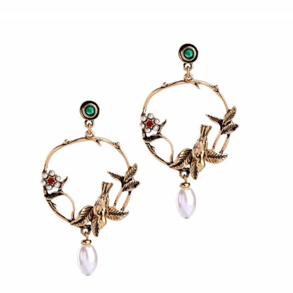 Vintage Gold Unique Dove Earrings